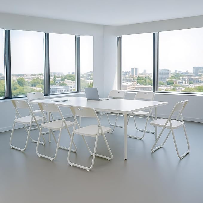 50 Pack White Plastic Folding Chairs, Indoor Outdoor Portable Stackable Commercial Seats with Steel Frame for Home Office Wedding Party Events Kitchen Dining, 350lb Capacity