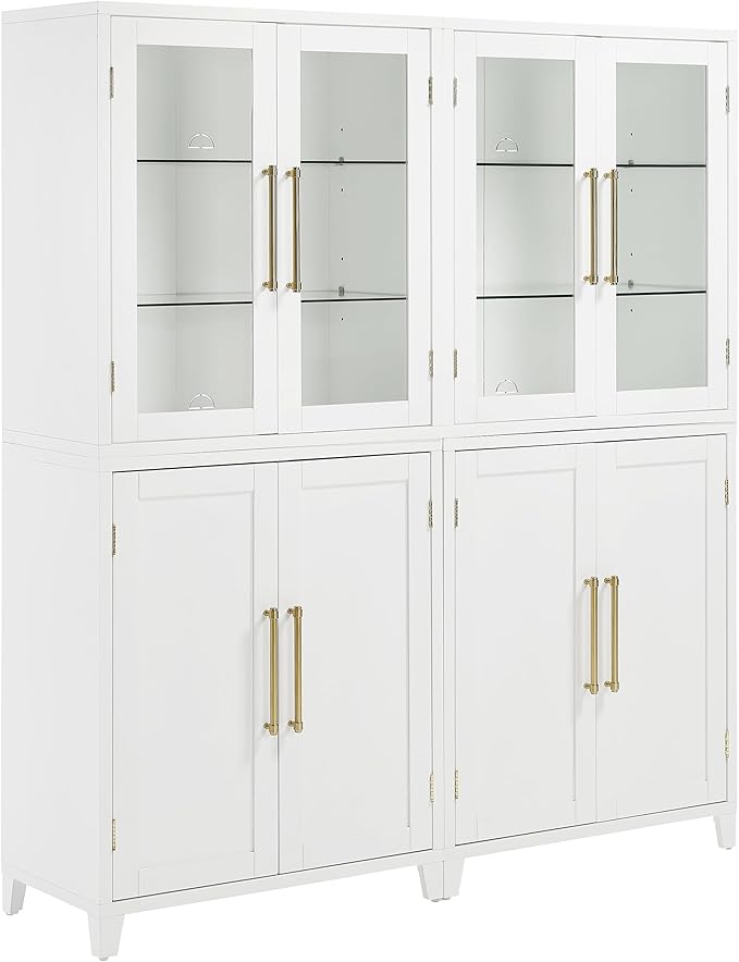 Crosley Furniture Roarke 2-Piece Glass Door China Hutch Kitchen Pantry Storage Cabinet Set, Dining Room, White