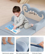 YACODAVO 2-in-1 Kids Couch Fold Out, Convertible Toddler Couch to Lounger, Toddler Chair Comfy, Kids Sofa for Girls and Boys, Gift for Birthday, Children's Day, Dinosaur Blue