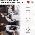 Home Office Desk Chair, Ergonomic High Back Leather Computer Chair with Lumbar Support, Adjustable Height & Recline, Swivel Executive Office Chair with Armrests and Rubber Casters, Black