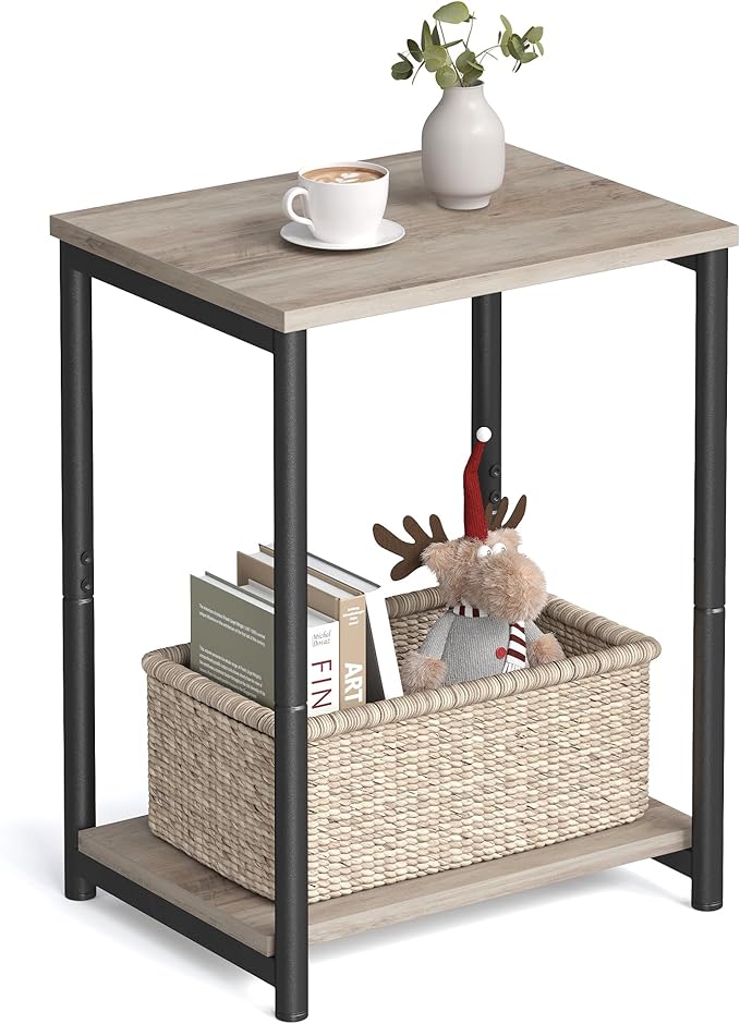 VASAGLE Side Table, Small End Table, Nightstand for Living Room, Bedroom, Office, Bathroom, Greige and Black ULET271B02