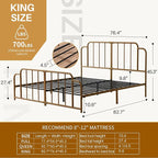 PINJU Metal Platform Bed Frame with Headboard and Footboard, Classic Style, Sturdy Metal Slats, No Box Spring Needed, Easy Installation (Gold, King)