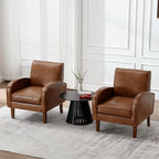 Mid Century Modern Armchair Brown Faux Leather Accent Chair with Arm Comfy Chairs Reading Chair Sofa Chair for Living Room, Rubber Wood Legs