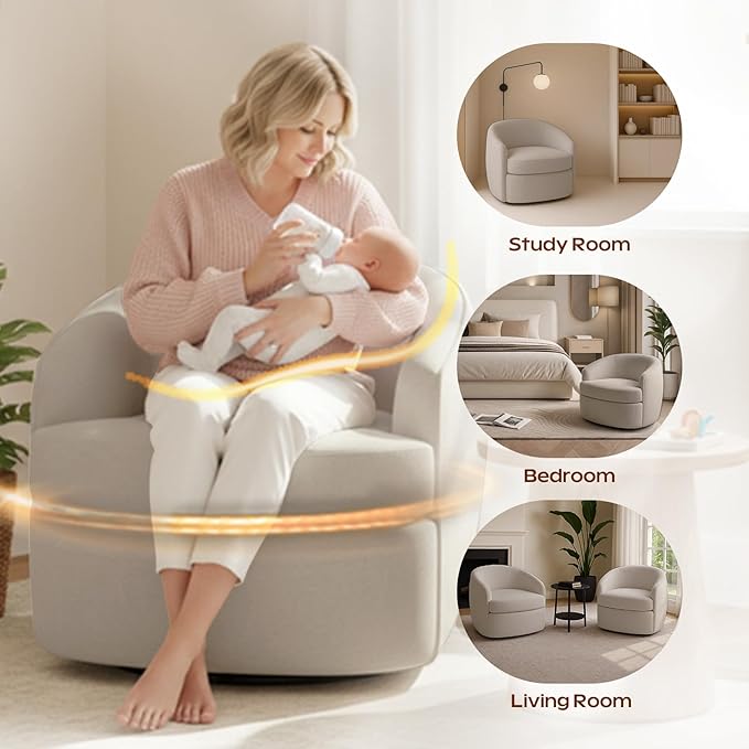 Leyu&Hafort Modern Beige Swivel Accent Chair with Removable Foam Seat Cushion, Linen Upholstered Comfty Sofa for Living Room and Bedroom Reading, FSC Certified Solid Wood Base. (Oatmeal)