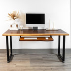 Wood Computer Desk with Keyboard Tray - 48x27 Solid Wood Desk, Live Edge Walnut Desk, Sturdy Metal Legs - Scratch and Stain Resistant Finish - Premium Quality
