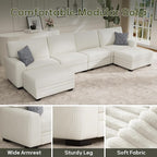 Wanderwell Oversized Modular Sectional Sofa, 6-Seater U Shaped Couches with Movable Ottoman,Corduroy Sectional Couch with Wide and Deep Seats Suitable for Living Room,Bedroom,Apartment (Cream, U-6)