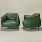 KINWELL 33" W Faux Leather Barrel Chairs Set of 2 with Hand-Tufted Pleated Back Flared Arms, Modern PU Upholstered Accent Chairs with Metal Legs, Large Armchairs Lounge Chairs for Living Room, Green