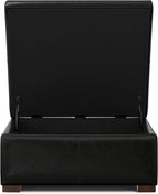 SIMPLIHOME Gabbie 36 inch Wide Contemporary Square Square Coffee Table Storage Ottoman in Midnight Black PU Black Faux Leather, Assembled, for The Living Room, Entryway and Family Room