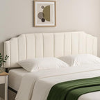 Upholstered Headboard Adjustable Height Queen/King Headboard Cream Velvet Tufted Modern Vertical Channel Design with Stepped Silhouette Top Edge(Beige King)