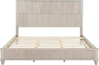 King Size Solid Wood Platform Bed Frame, Solid Wood Bed with 79.13" Headboard, Solid Wood Leg/No Box Spring Needed/Noise Free/Beige