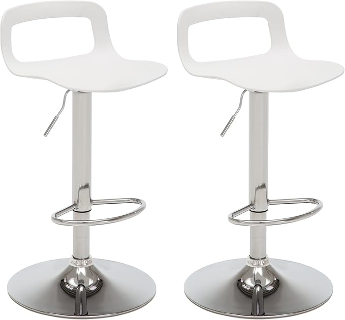 NOBPEINT NOB Contemporary Chrome Air Lift Adjustable Swivel Bar Stool (White, Set of 2)