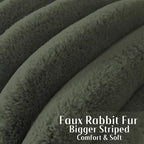 FUTEI Olive Green Decorative Throw Pillow Covers 26x26 Inch Set of 2, Square Soft Faux Rabbit Fur Big Striped Pillow Sham,Home Decor for Couch Sofa Bed Living Room