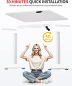 Okin Standing Desk Electric Adjustable Computer Whole Piece Stand up Desk Office Gaming Home Office Memory Desks 48x24 inches White
