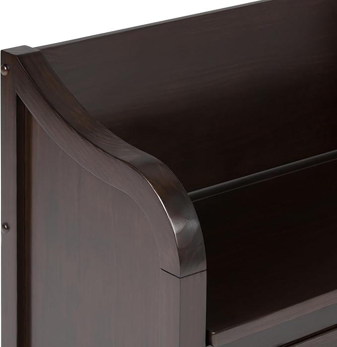 SIMPLIHOME Connaught Entryway Storage Bench - 42 inch Wide Solid Wood Storage Seat in Dark Chestnut Brown, Traditional Bench for Entryway or Living Room with Lift-Up Lid and Elegant Moulding Detail