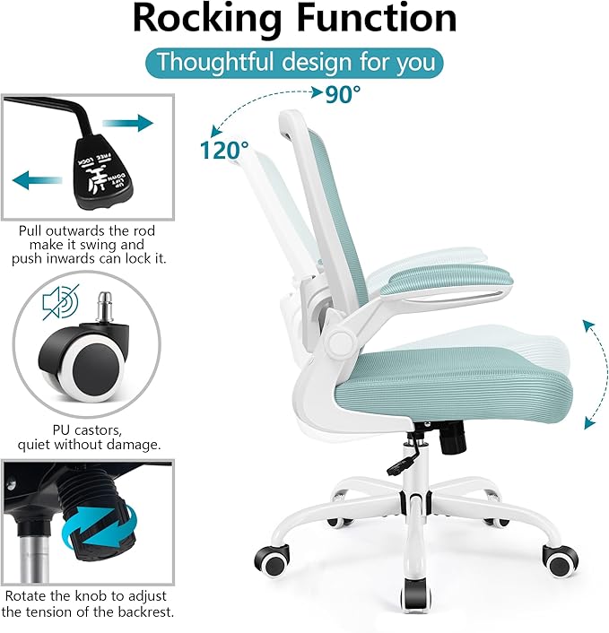 FelixKing Office Chair, Ergonomic Desk Chair Breathable Mesh Chairs Adjustable High Back Lumbar Support Flip-up Armrests, Executive Rolling Swivel Comfy Computer Chairs Home Office Light Blue