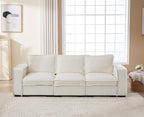EALSON 93 Inch Modular Sectional Sofa Modern Comfy 3-Seater Couch Sofa Linen Fabric Upholstered Cloud Couches with 24" Deep Seat and Wooden Legs for Bedroom/Living Room/Office, White