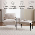 LukeAlon Mid-Century Chenille Accent Chairs with Ottoman Set of 2, Soft Living Room Chairs with Metal Legs Modern Upholstered Armchairs Lounge Chair with Footstool for Bedroom Reading Room, Beige