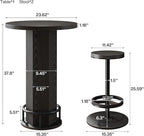 Tribesigns Round Bar Table with Chairs, Industrial Black Bistro Sets with 2 barstools, Small Pub Table with Metal Ring Footrest for Kitchen Nook, Apartment, Small Space