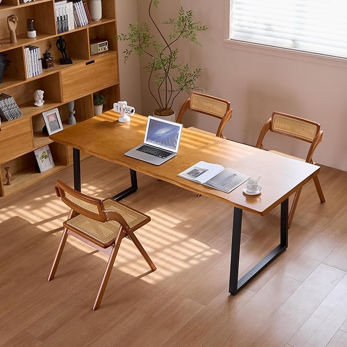 Modern Solid Wood Executive Desk – Spacious and Minimalist Home Office Workstation Perfect for Writing and Professional Use (Light Brown, 55.12)