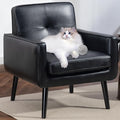 Mid Century Accent Chair, PU Leather Modern Chair with Wooden Frame, Cozy Armchair Reading Chair with Comfy Back for Apartment, Living Room, Bedroom, Waiting Room, Small Space, Corner, Black