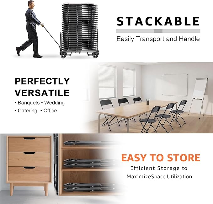 10 Pack Black Folding Chairs, Portable Stackable Commercial Foldable Chair, Indoor Outdoor Plastic Folding Chair for Events/Office/Home/Wedding/Party, 400lbs Capacity