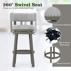 COSTWAY Bar Stool, 27-inch 360° Swivel Barstool with Upholstered Back & Seat, Solid Rubber Wood Legs & Footrest, Farmhouse Counter Height Chair for Home, Bar, Cafe, Grey (1, Seat Height 27‘’)