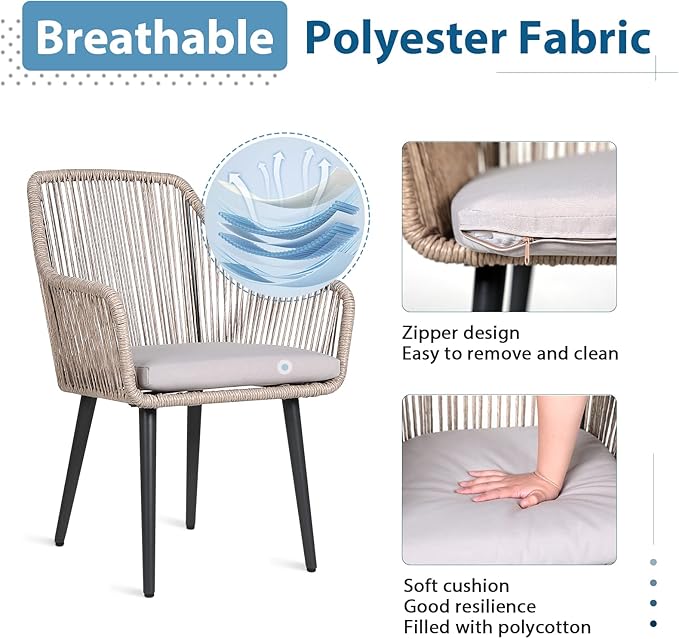 JOIVI Outdoor Dining Set for 6, 7 Pieces Patio Dining Table and Chairs Set, Rattan Rope Patio Outdoor Furniture Set with Extendable Dining Table for Deck, Backyard, Garden, Dining Room, Tan