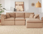 112" Cloud Sectional Couch, Boneless couches for Living Room, L Shaped Couch with Convertible Ottoman, Modular Sectional Sofa with Deep Seat, Comfy Soft Cushions, No Assembly, Camel