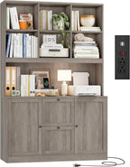 HIFIT 72'' Tall File Bookcase with Power Outlet & Printer Stand, 2 Drawer Filing Cabinets for Home Office Hanging A4 File, Storage Cabinet w/ 3 Tier Open Book Shelf & Doors for Living Room, Ash Grey