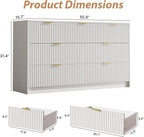 3-Piece Dresser Bedroom Set, 7 Drawer Dresser & 3 Drawer Nightstands with Gold Handles, Fluted Wood Chest of Drawers for Bedroom, Living Room, Entryway, White
