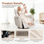 Himimi Power Massage Recliner Chair, Oversized Swivel Rocker Chair with Vibration Massage and Heat, Glider Recliner for Adults, USB Charging, Side Pocket, Nursery, Living Room, Bedroom (Ivory)