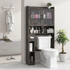 Over-The-Toilet Storage Cabinet, Farmhouse Style with 2 Acrylic Waves Doors, Space-Saving Home Storage Rack for Restroom, Bathroom and Laundry Room
