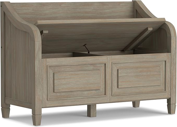 SIMPLIHOME Connaught SOLID WOOD 42 inch Wide Traditional Entryway Storage Bench in Distressed Grey for the Living Room, Entryway and Family Room