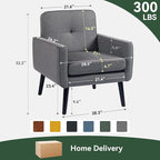 Mid Century Accent Chair, Fabric Modern Chair with Wooden Frame, Cozy Armchair Reading Chair with Comfy Back for Apartment, Living Room, Bedroom, Waiting Room, Small Space, Corner, Grey