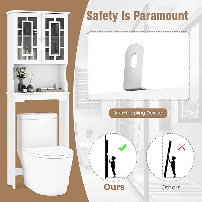 Giantex Over-The-Toilet Storage Space Saver, Bathroom Organizer with Cabinet and Shelf, Above Toilet Standing Rack (White)