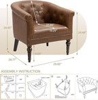 Pia Ricco Faux Leather Barrel Accent Chair, Comfy Club Armchair with Solid Wood Legs, Nailhead Trim Upholstered Single Sofa Chair for Living Room Bedroom/Reading Room, Tan