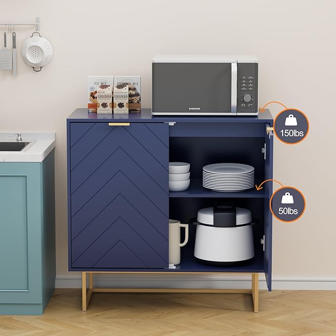Scurrty 31.5'' Sideboard Buffet Cabinet with Storage Set of 2, Navy Blue Accent Cabinet with Doors & Adjustable Shelf for Living Room & Kitchen (2 Doors)