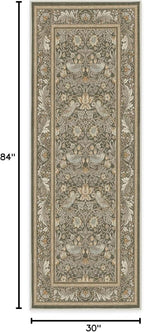 RUGGABLE x Morris & Co Machine Washable Runner Rug – Strawberry Thief Stone Gold 2.5x7, Stain-Resistant, Non-Slip – Washable Rug for Hallway, Entryway, Living Room & Kitchen–with Standard Pad