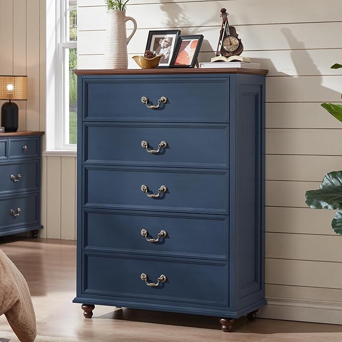 Bedroom Dresser Sets, 54" Wide 7 Drawers Dresser and 45" Tall 5 Drawers Dresser, Wooden 2 Piece Bedroom Furniture Set, Chest of Drawer for Bedroom, Home, Living Room, Hallway, Navy Blue