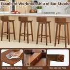 COSTWAY Solid Wood Bar Stools Set of 4, 29-inch Counter Height Chairs with Low Back and Footrest, Farmhouse Wooden Armless Barstools for Kitchen Island, Dining Room, Cafe, Breakfast, Brown