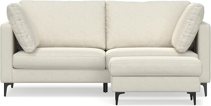 SIMPLIHOME Ava Sofa and Ottoman in 100% Recycled Polyester Performance Fabric, Cream, 76-inch-Wide 2-Seater Loveseat and Matching 36-inch-Wide Table Ottoman for Living Room, 2-Piece Set