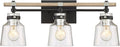 Possini Euro Design Broadway Modern Industrial Wall Light Black Painted Faux Wood Hardwired 23" 3-Light Fixture Clear Seedy Glass Shade for Bedroom Bedside Bathroom Vanity Living Room Hallway House