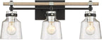 Possini Euro Design Broadway Modern Industrial Wall Light Black Painted Faux Wood Hardwired 23" 3-Light Fixture Clear Seedy Glass Shade for Bedroom Bedside Bathroom Vanity Living Room Hallway House