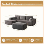 106" Cloud Sectional Couch with L-Shape Chaise & Ottoman, No Assembly Modular Sofa, Deep Seat Corduroy Boneless Couched for Living Room (Gray Stripe Corduroy, Left Facing Chaise with Ottoman)