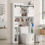 Farmhouse Storage Cabinet Over Toilet with Sliding Doors，Over The Toilet Storage Cabinet, Home Space-Saving Toilet Rack, for Bathroom, Restroom, Laundry.