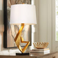 Possini Euro Design Zeus 29 1/2" Tall Modern Glam End Table Lamp Sculptural Gold Leaf Finish Living Room Bedroom Bedside Nightstand House Office Home Reading Kitchen Entryway Console Family Dining