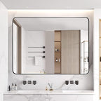 ANDY STAR Wall Mirror for Bathroom, 30x36 Matte Black Bathroom Mirror, Modern Stainless Steel Metal Frame Rounded Corner Rectangle Mirror for Vanity