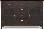SIMPLIHOME Artisan Buffet - 54 inch Wide Solid Wood 3-Door Sideboard Buffet in Dark Chestnut Brown, Transitional Storage Cabinet for Dining Room or Kitchen with Adjustable Shelves and Bronze Hardware