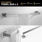 Lava Odoro 5-Piece Bathroom Hardware Accessories Set Brushed Nickel, Bathroom Towel Bar Holder Sets Wall Mounted Stainless Steel, 23.6-Inch