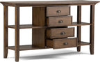SIMPLIHOME Redmond Console Table - 54 Inch Wide Solid Wood Sofa Table in Rustic Natural Aged Brown, Transitional Storage Table for Entryway or Living Room with 4 Drawers and 4 Open Shelves